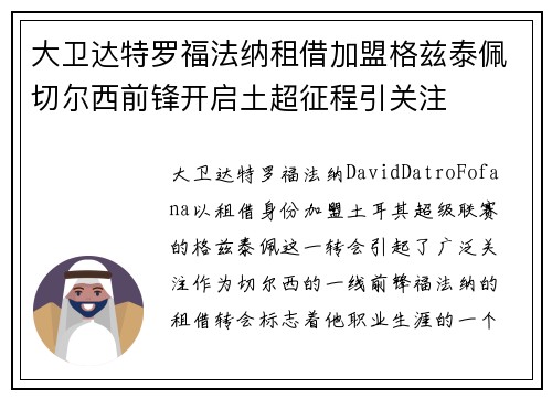 大卫达特罗福法纳租借加盟格兹泰佩切尔西前锋开启土超征程引关注