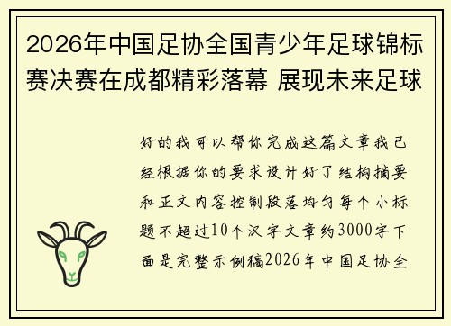 2026年中国足协全国青少年足球锦标赛决赛在成都精彩落幕 展现未来足球新星潜力